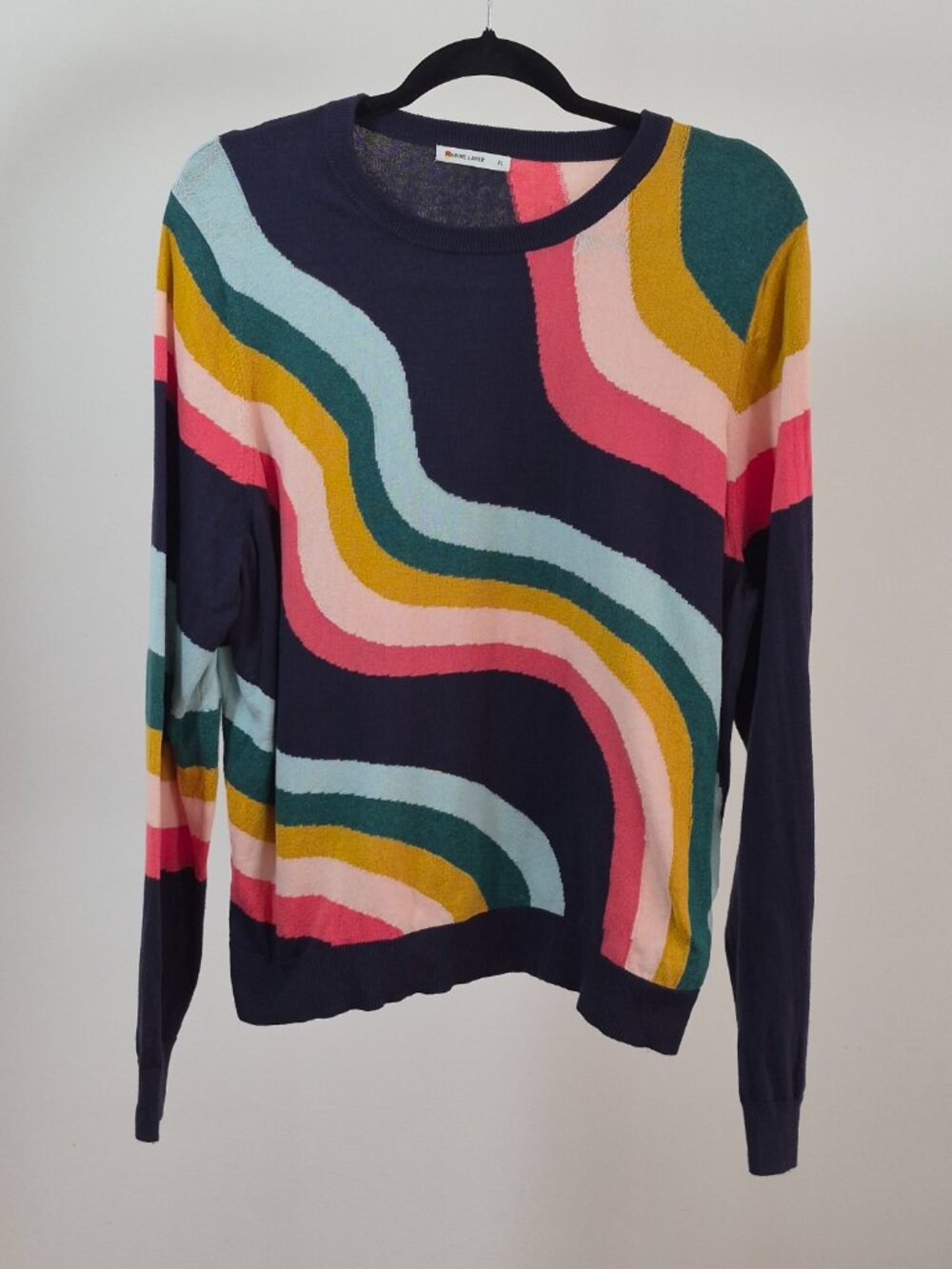 Marine Layer Icon Sweater XL Women Sunset Wave Rainbow 100% Cotton Crewneck